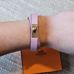 NWT Hermès Mini Kelly Double Tour Rose Gold Pink Leather Bracelet